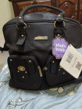 Timi & Leslie Black Pebbled Leather Backpack Tote with Gold Accents